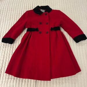 Rothschild Red Pea Coat with Black Details Vintage Size 5 Wool